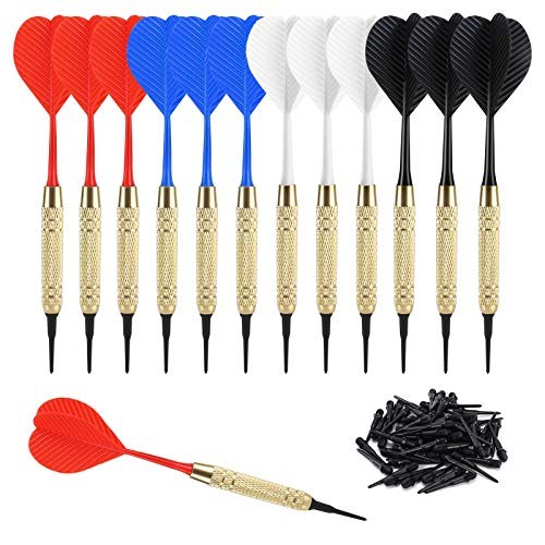 12 Pcs Soft Tip Darts, 18g Plastic Tip Darts Set, Attach Extra 100 Black 2BA