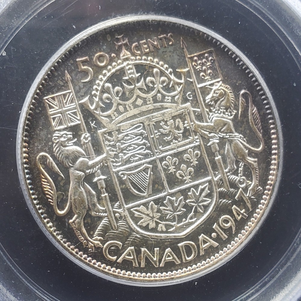 1947 Canada 50 Cent Silver Half Dollar PCGS MS 63 Old Green Holder
