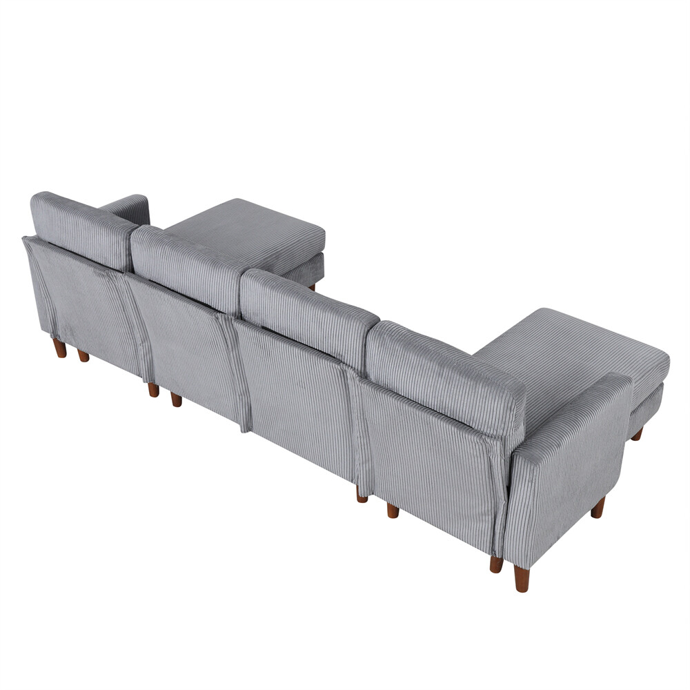 103'' U-shaped Sponge-filled Cushion Combination Sofa with Solid Wood Legs
