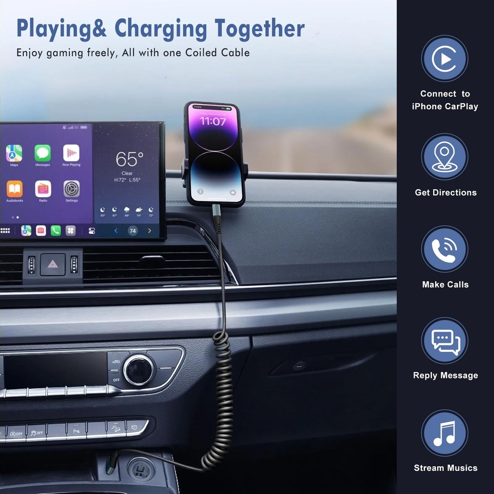 Coiled Lightning Cable 3FT 2 Pack MFi Certified Car iPhone Charger Cable，USB ...