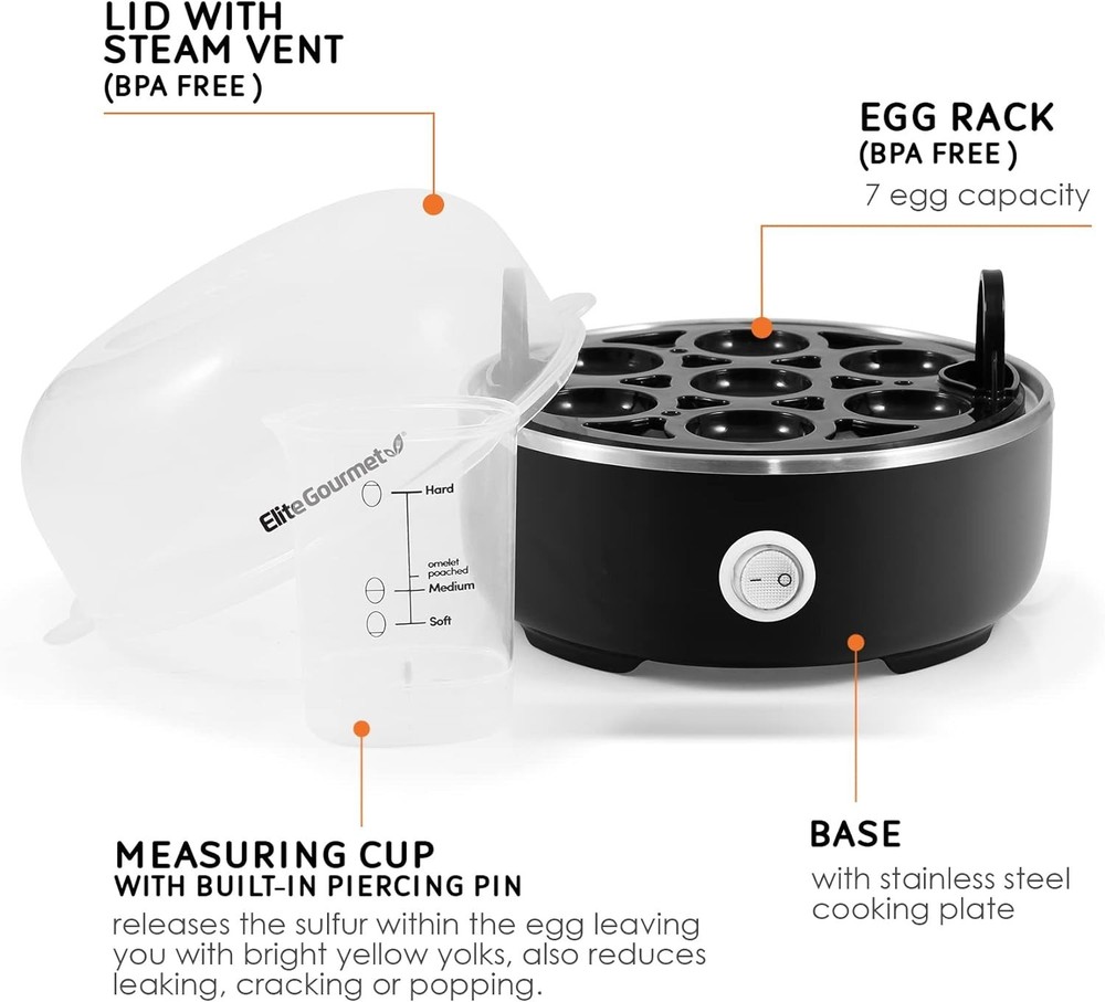 Easy Egg Cooker Electric 7-Egg Capacity, Soft, Medium, Hard-Boiled Egg Cooker wi