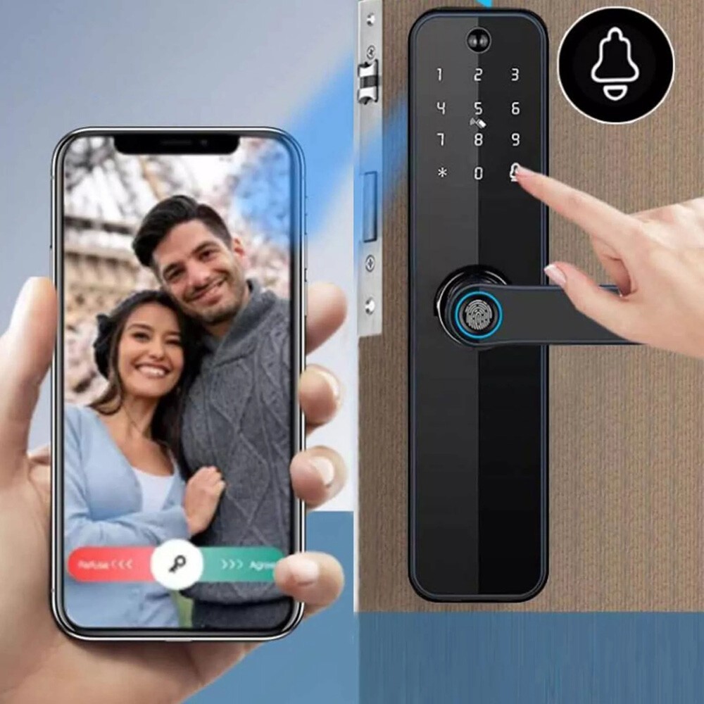 NEW Face Recognition Tuya Wifi Smart Door Lock Visual Intercom Fingerprint