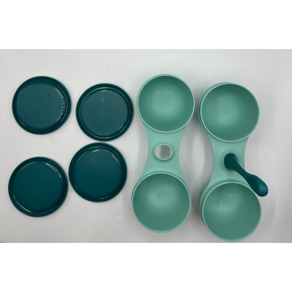 Tupperware 4 Piece Condiment Server Caddy Set Teal Mint Green 250ml Cups Mexico