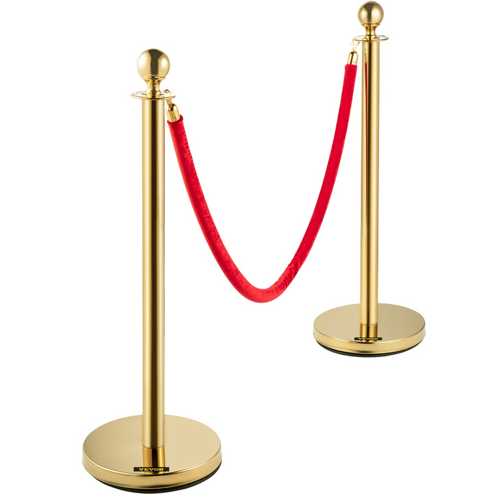 4Pcs Stanchion Posts Queue Pole Barrier Crowd Control With 3 Velvet Ropes