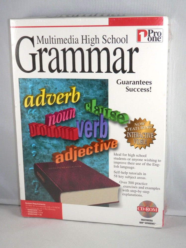 Multimedia High School Grammar (PC 1995 Pro One 2 Disc) Vintage Windows Software