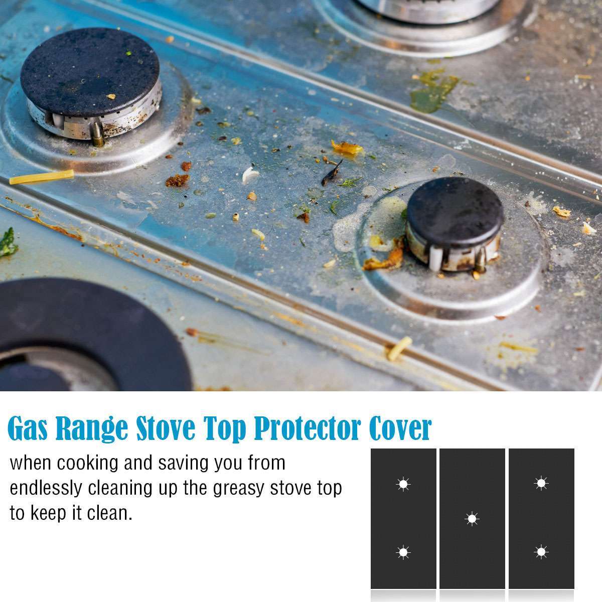 3pcs Gas Range Stove Top Burner Cover Protector Reusable Liner Clean Non-stick