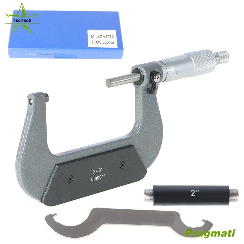 1Pc 2-3" Precision Outside Micrometer 0.0001" Carbide Tipped With 2" standard