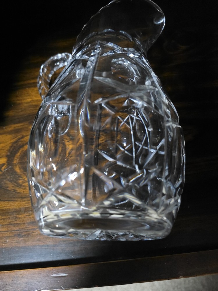 Vintage Edged Cut Glass Pitcher With Pinwheel Pattern.
