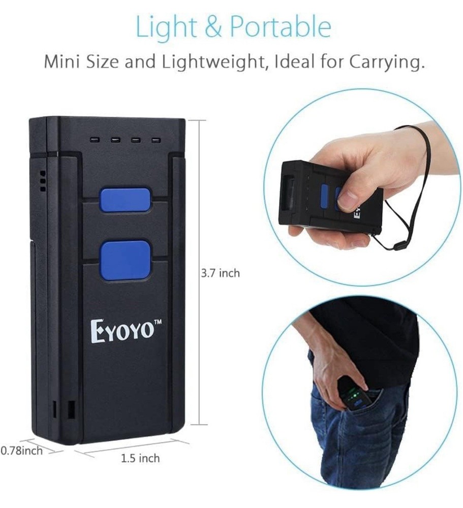Eyoyo Mini 1D Wireless Barcode Scanner Bluetooth Fit For iPhone Android Windows