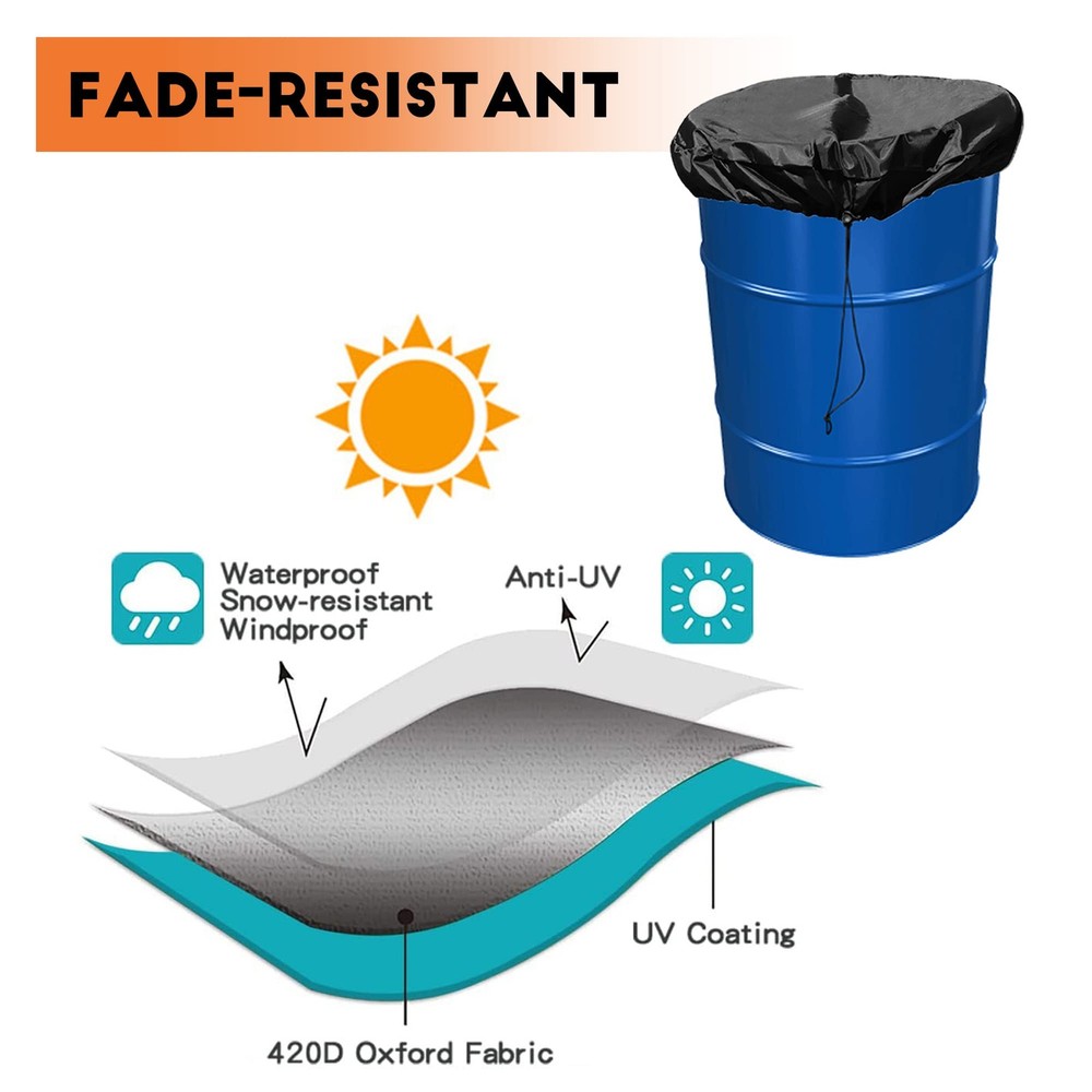 55 Gallon Drum Cover Drawstring Stretchable Waterproof Barrel Protector