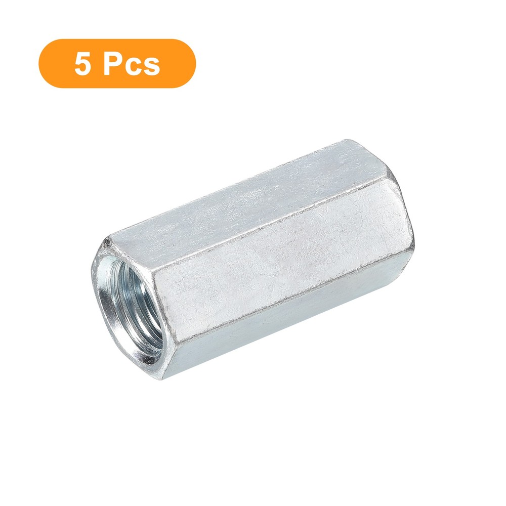 5pcs M14x19x40mm Coupling Nuts, Galvanized Carbon Steel Hex Threaded Rod Coupler