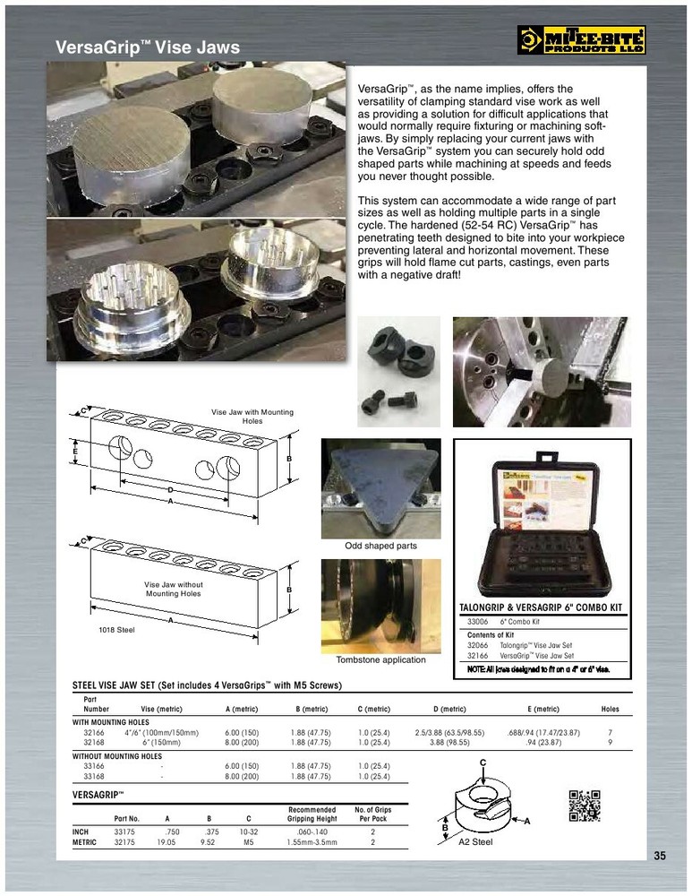 Mitee-Bite #33166: VersaGrip Vise Jaws Set Without Mounting Holes. Jaws: