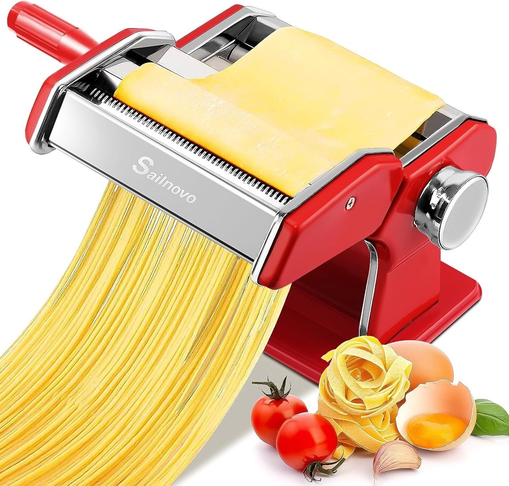 Sailnovo Pasta Maker Machine 180 Roller Pasta Maker 9 Adjustable Thickness Red
