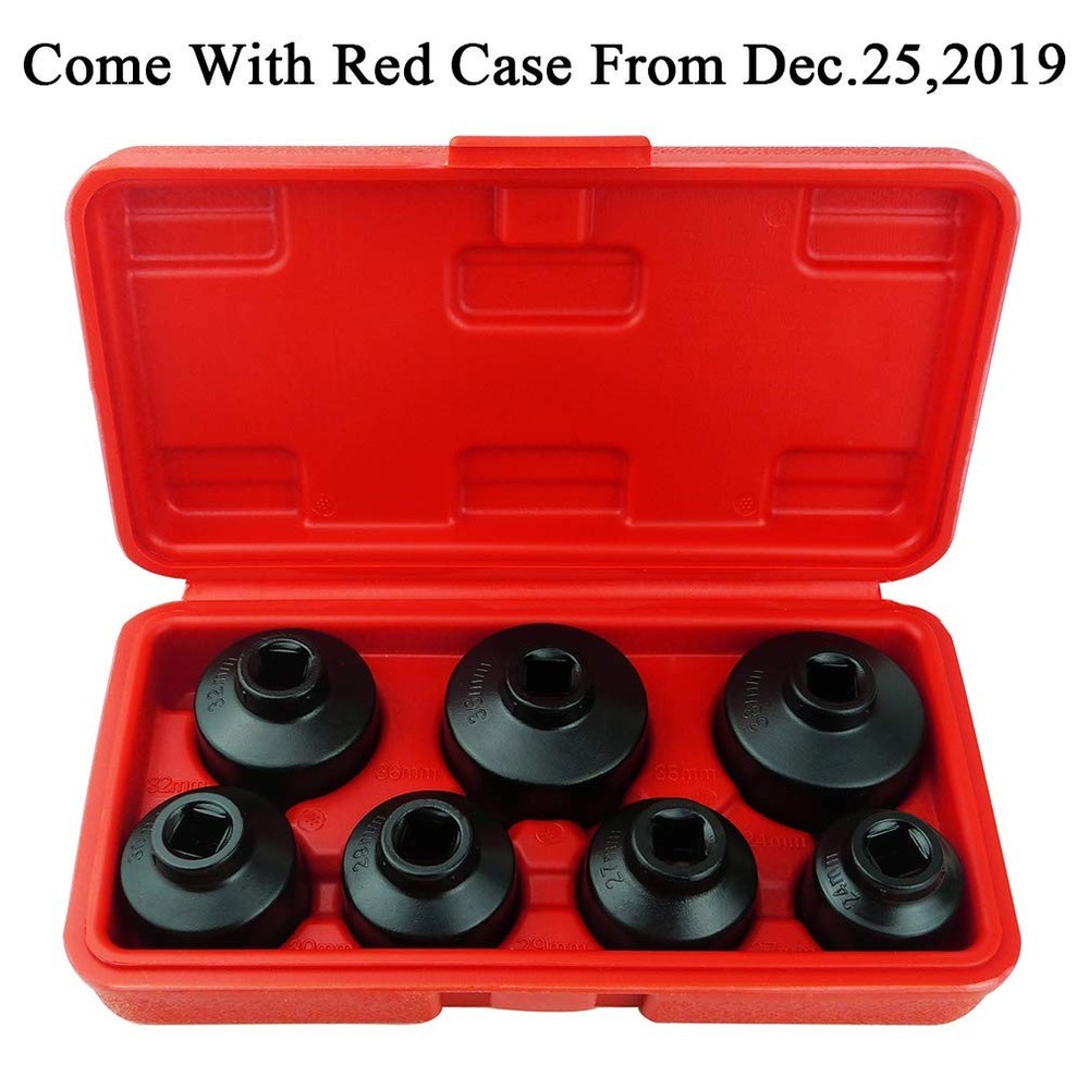 7-Piece Oil Filter Socket Set Includes Black Aluminium