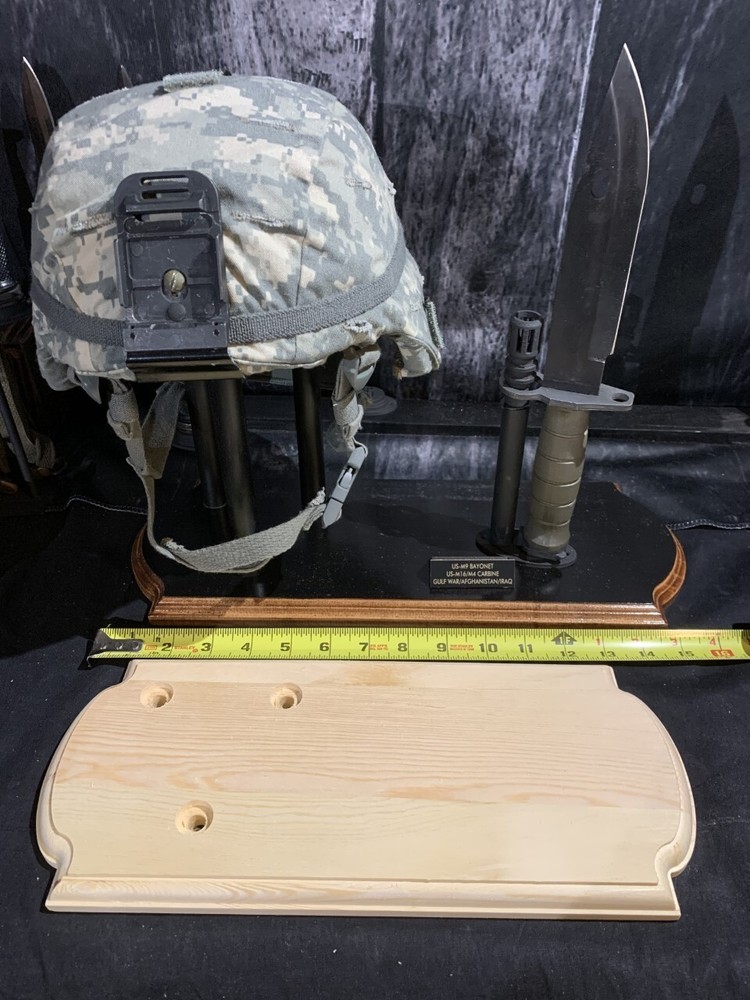Combination Helmet/Bayonet Display Stand. Customized with Scabbards/Nameplates