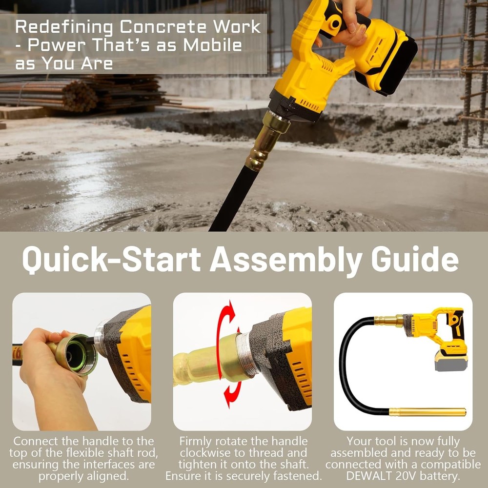 Handheld Concrete Vibrating Tool, Compatible with Dewalt 20V Battery (No Battery