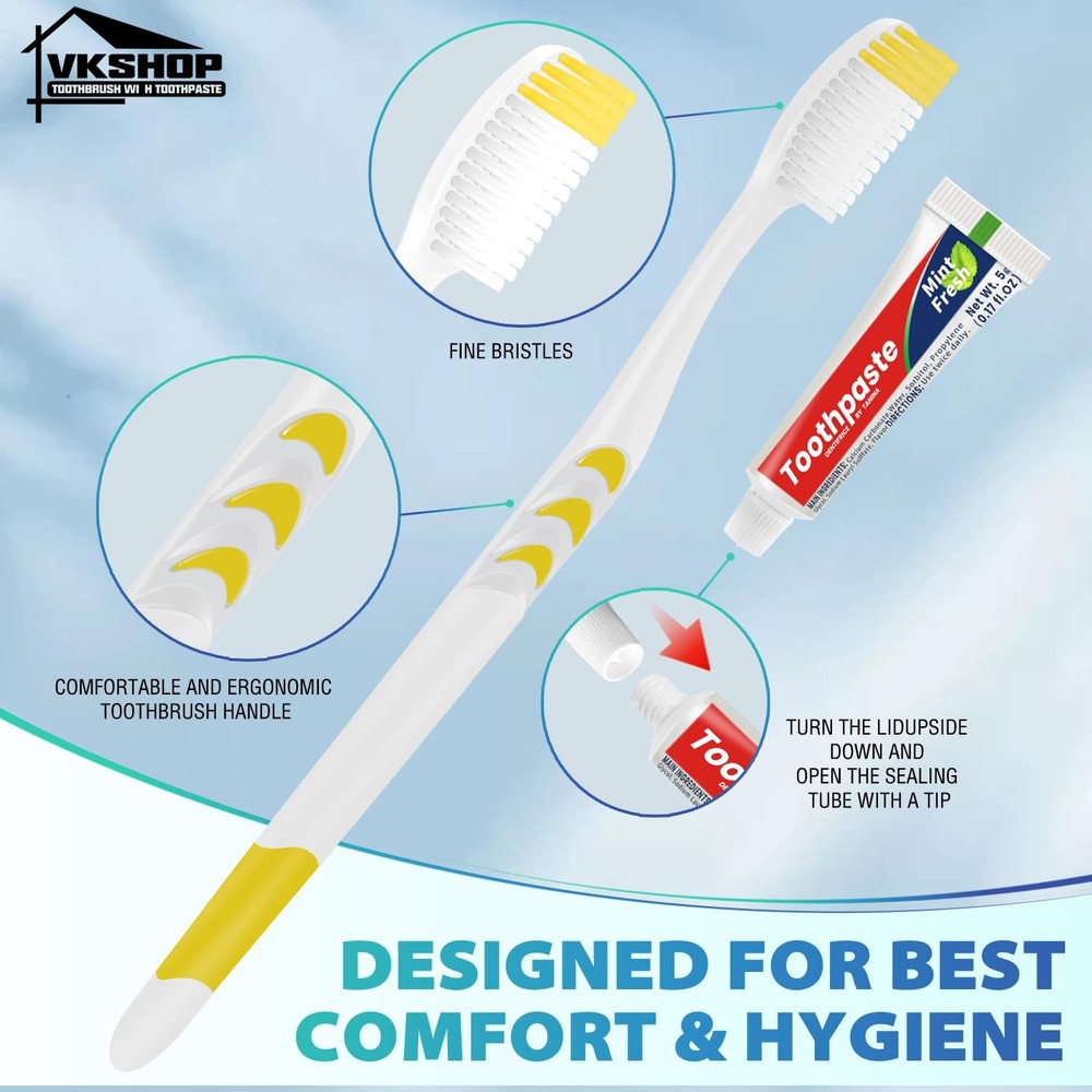 Disposable Toothbrush with Toothpaste, 12 Pack Individually Wrapped Travel To...