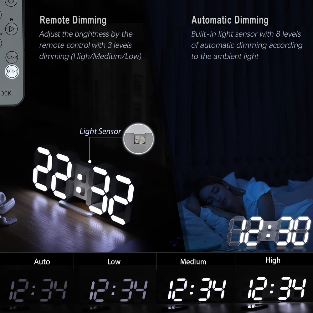 KOSUMOSU 3D LED Digital Wall Clock ,9.7", Large Display Table/ Desk Clock wit...