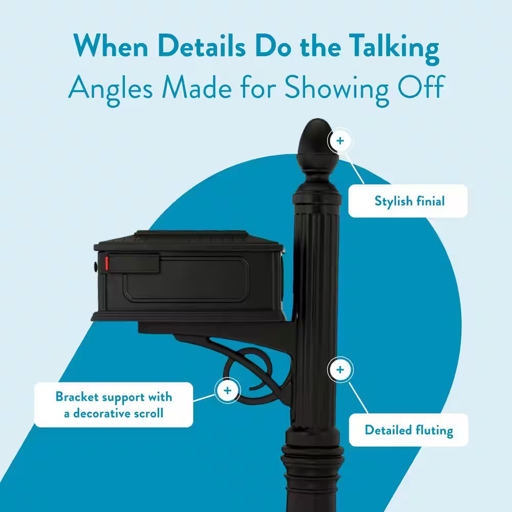 Stratford Black, Medium, Plastic, All-In-One Mailbox and Post Combo