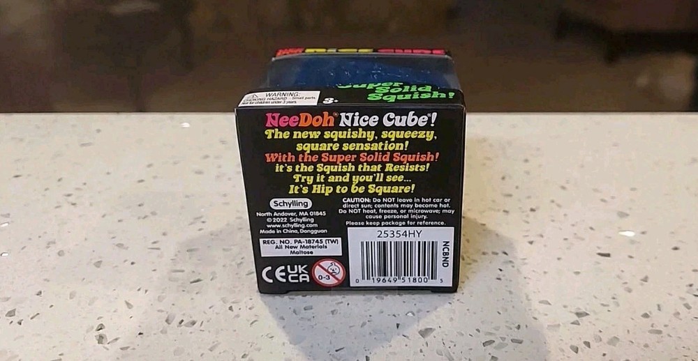 Nee Doh~Nice Cube Super Solid Squish Squeezable Stress Sensory Toy, Blue~SEALED