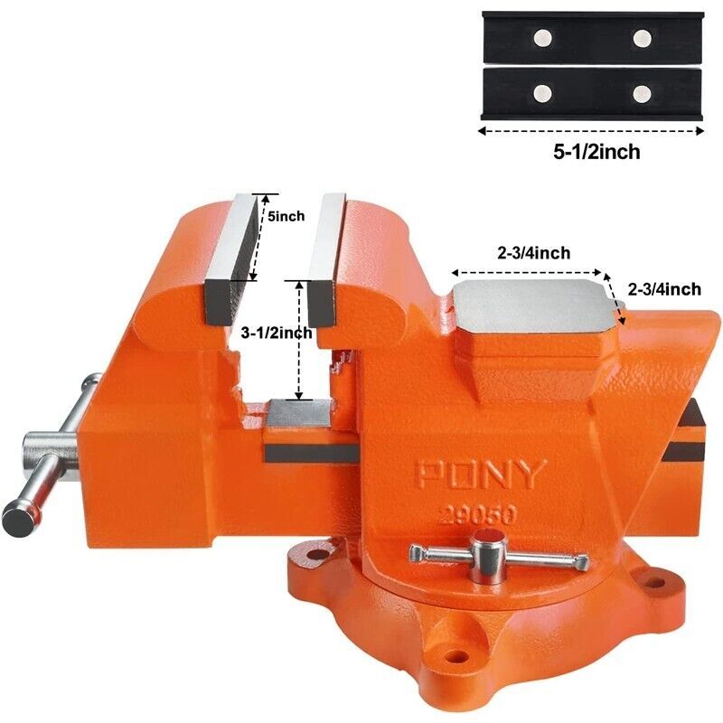 PONY 5inch Bench Vise Heavy-Duty Utility Combination Pipe Vise 360 Degree Swivel