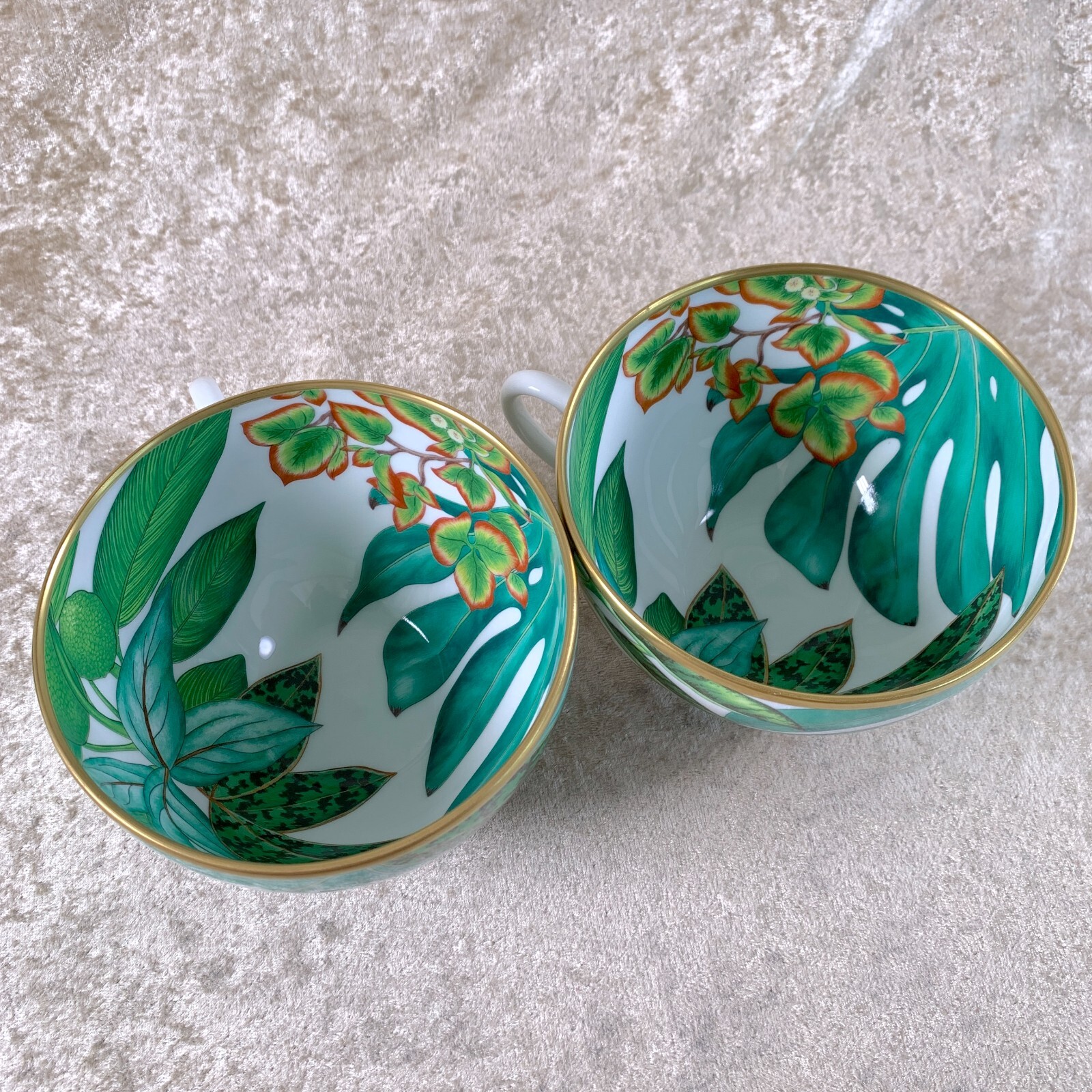 Hermes Large Breakfast Morning Soup Cup & Saucer Passifolia Porcelain 2 Sets