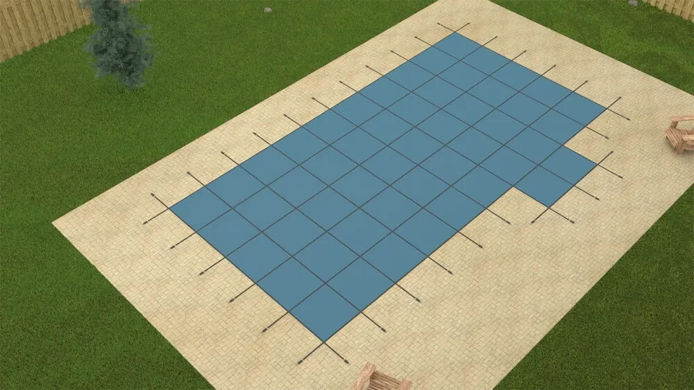 GLI Value X Solid 20' x 40' Rect Blue Solid Pool Safety Cover w/ 2' Offset Left