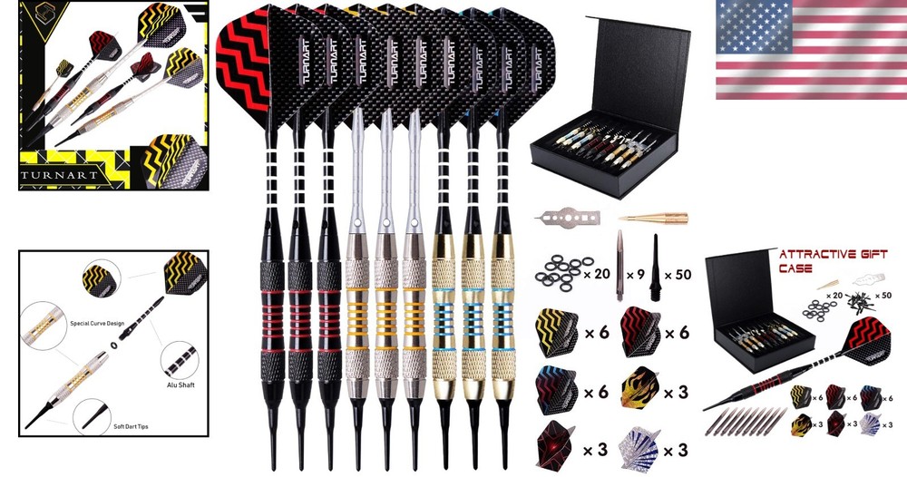 Complete Soft Tip Darts Set – 9 Darts, 27 Flights & Customizable Accessories