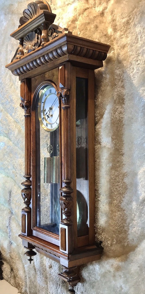 Rare Small Size,Antique Germany Wall Strike Clock,3 Brass Weights,walnut Case,