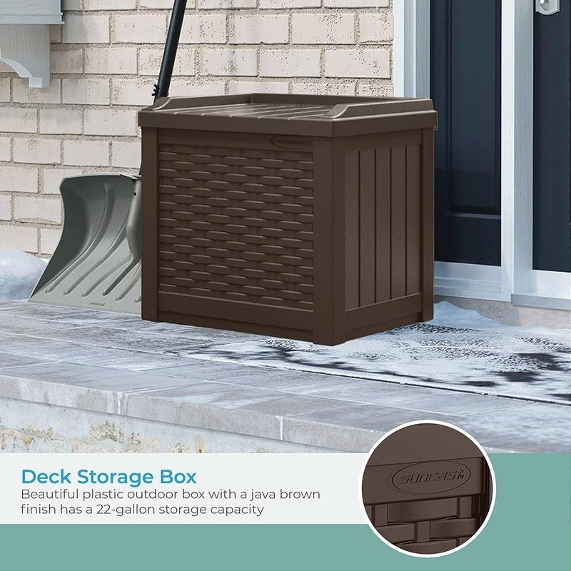 Outdoor Deck Box 22 Gal Java Resin Storage Box Weatherproof Patio Bin Container