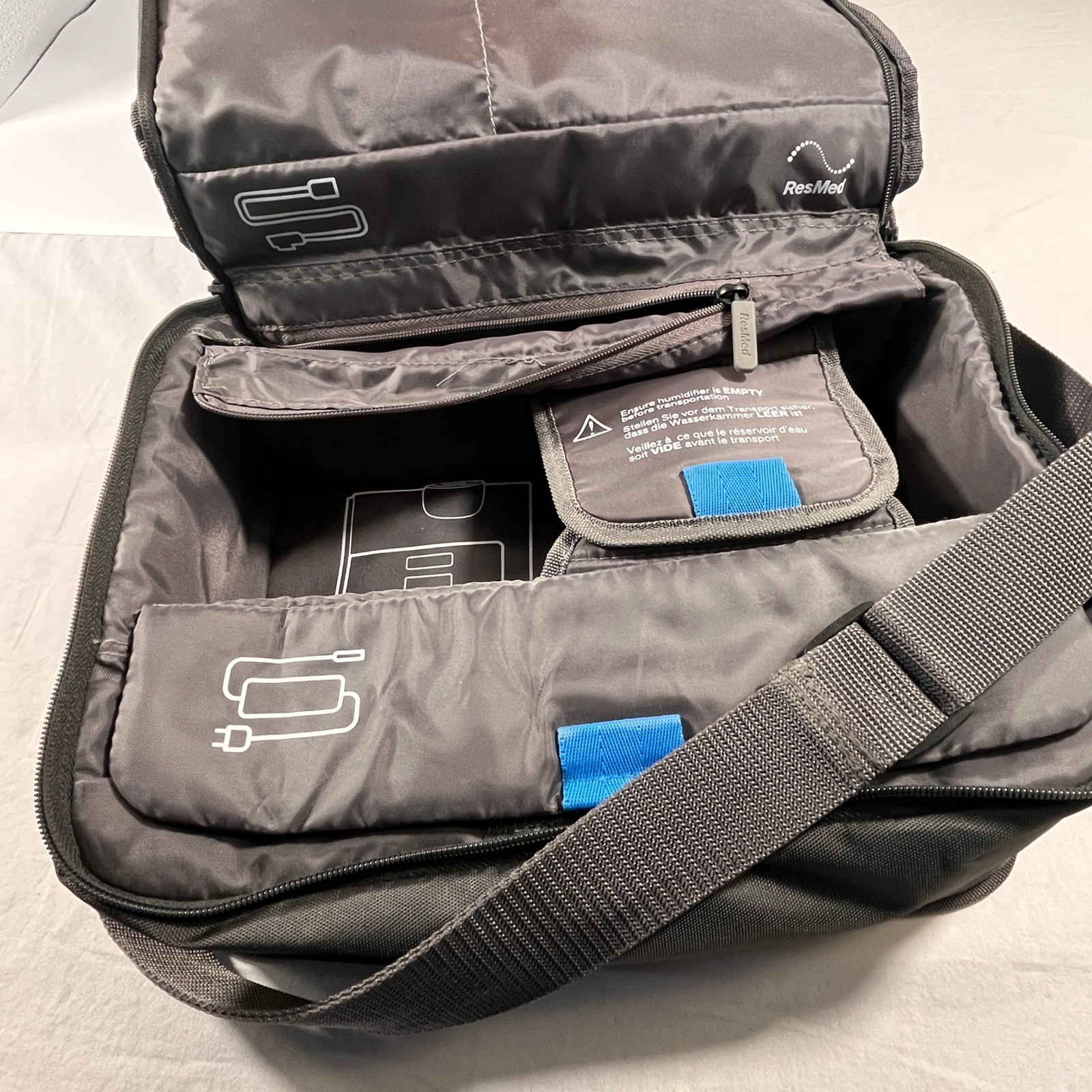 ResMed CPAP Travel Carrying Case Unisex OS Gray Pre-Owned Padded Shoulder Bag