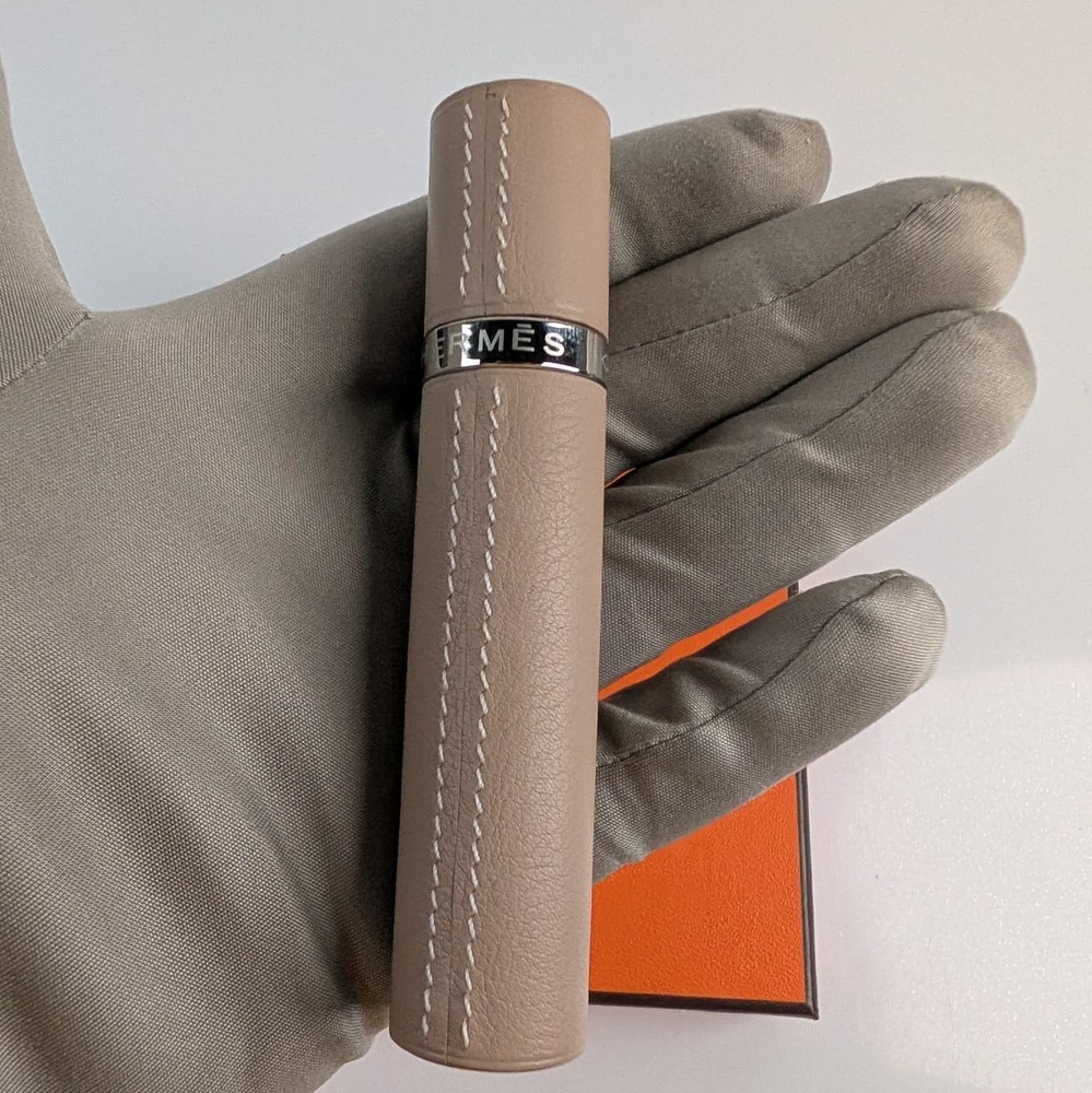 New HERMES Refillable Atomizer Perfume Leather Case Accessory Etoupe Beige