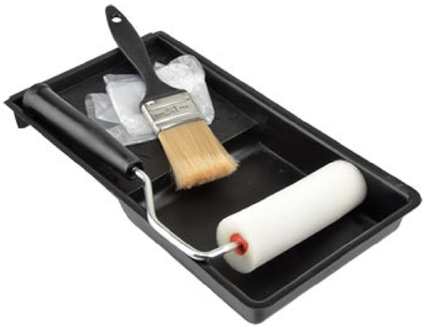 SMALL ROLLER BRUSH TRAY GLOVES PAINT SET 5 PIECE