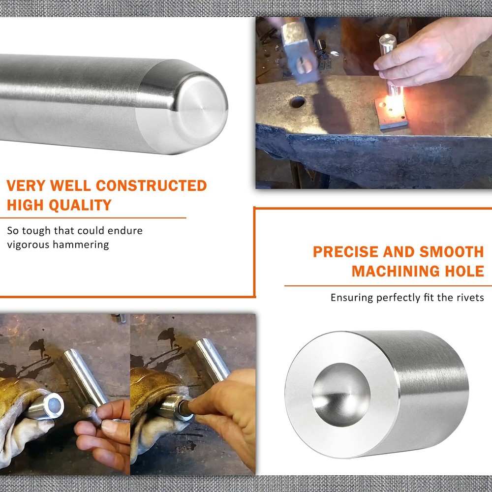 Blacksmith Rivet Doming Tool Set Top & Bottom 1/4" Blacksmithing Forging Tools