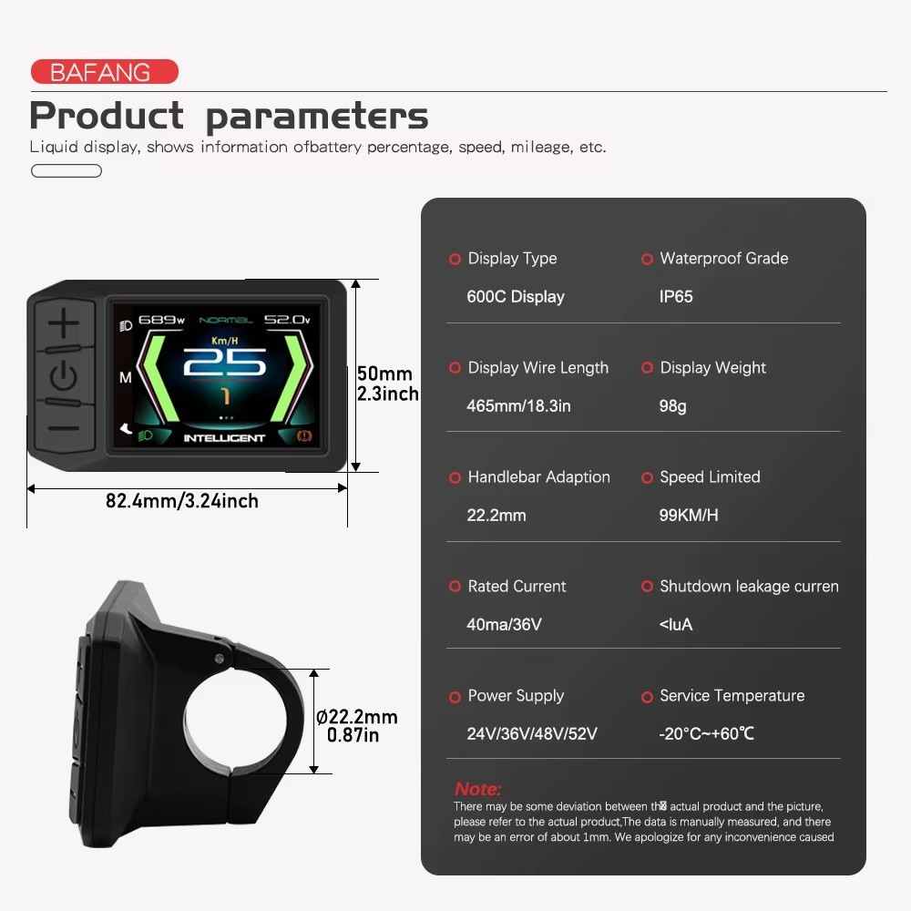 Ebike Bafang 600C Display UART Protocol With Bluetooth for Bafang BBS0102 BBSHD