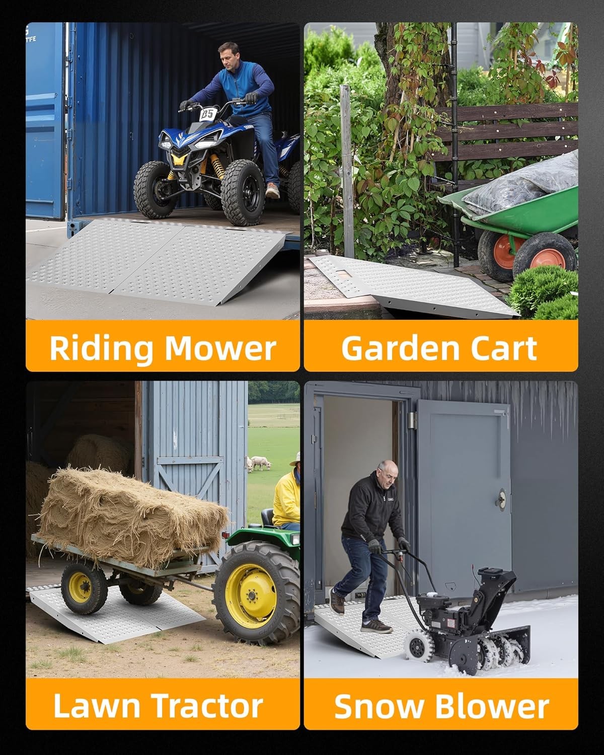 VNN 36" x 48" Shed Ramp for Riding Mower Anti-Slip Punch Plate Ramp 2PCS Slivery