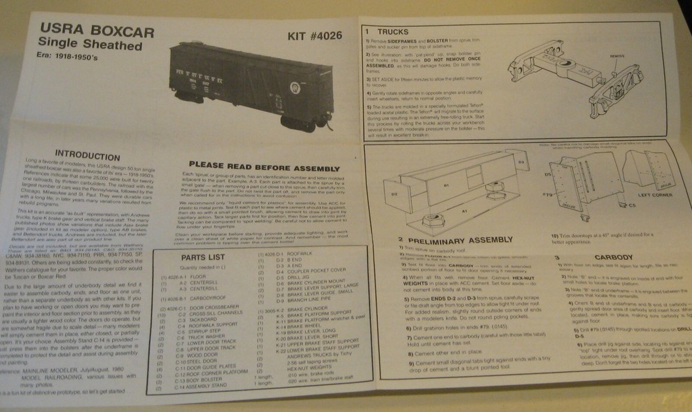 TICHEY TRAIN GROUP #4026 USRA SINGLE SHEATH BOXCAR KIT