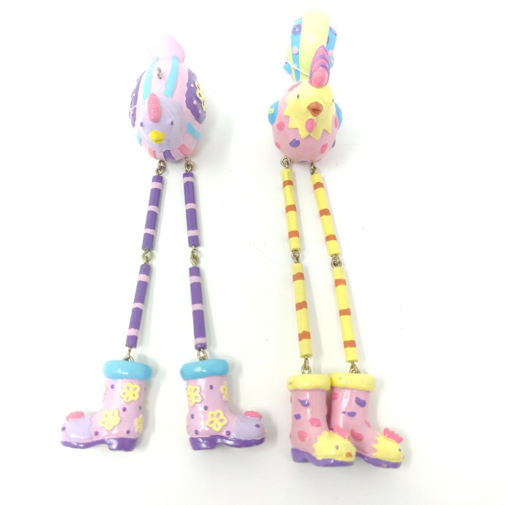 2 Hanging Easter Ornaments Chick w/ Long Dangling Legs Fun Spring Easter Decor