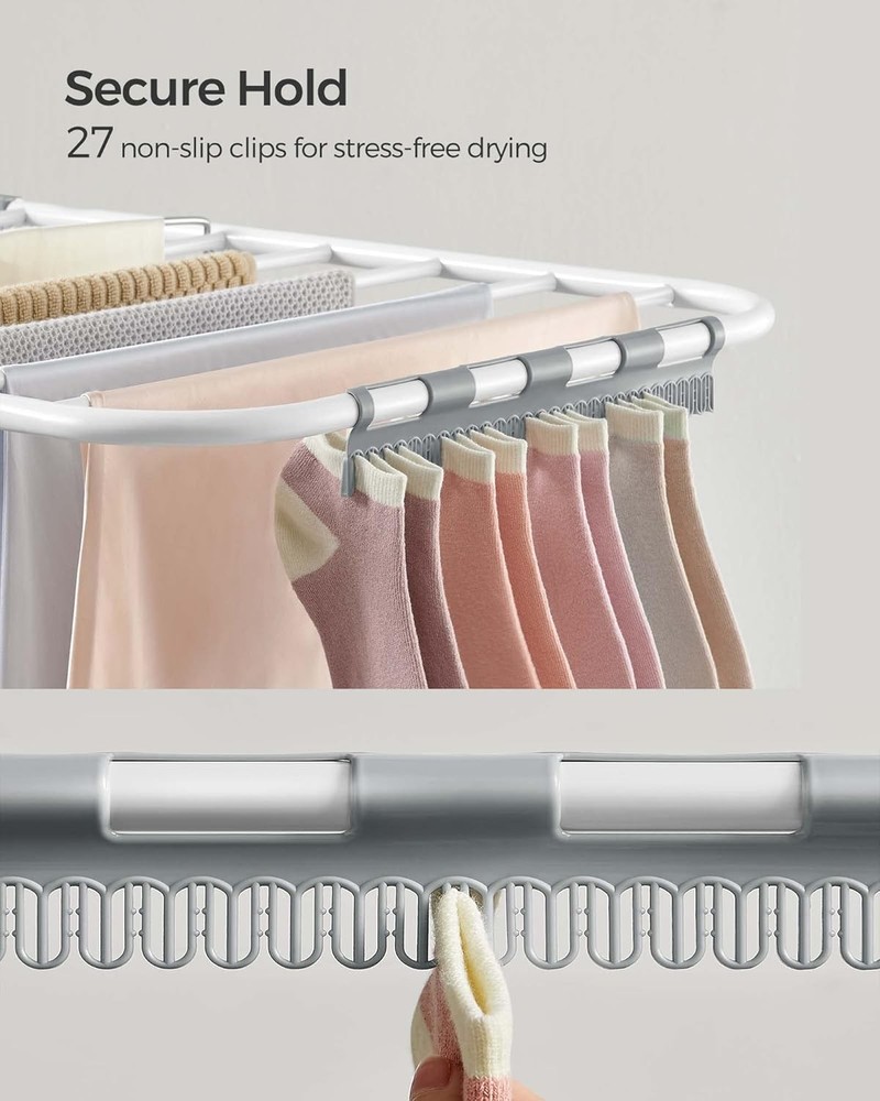 Clothes Drying Rack W/ Sock Clips Metal Laundry Rack Foldable Space-Saving