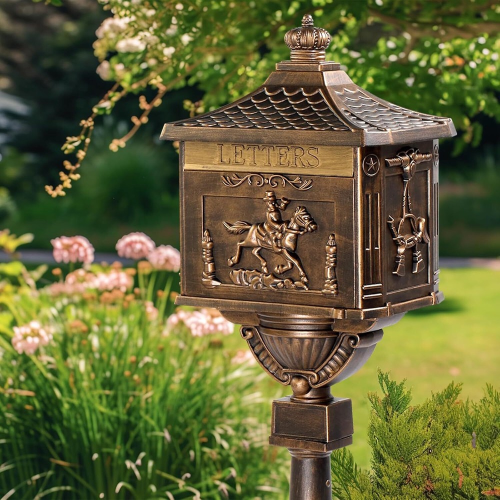 Cast Aluminum Post Mailbox, Locking Residential Mailboxes with Keys, Rust-Proof