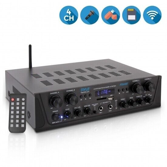 Pyle 4-Ch. Bluetooth Amplifier Stereo Receiver System, with FM Radio PTA44BT
