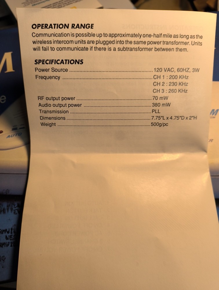 Fasco Intercom 3 Channel FM Wireless Plug n Play 2 Units Pair