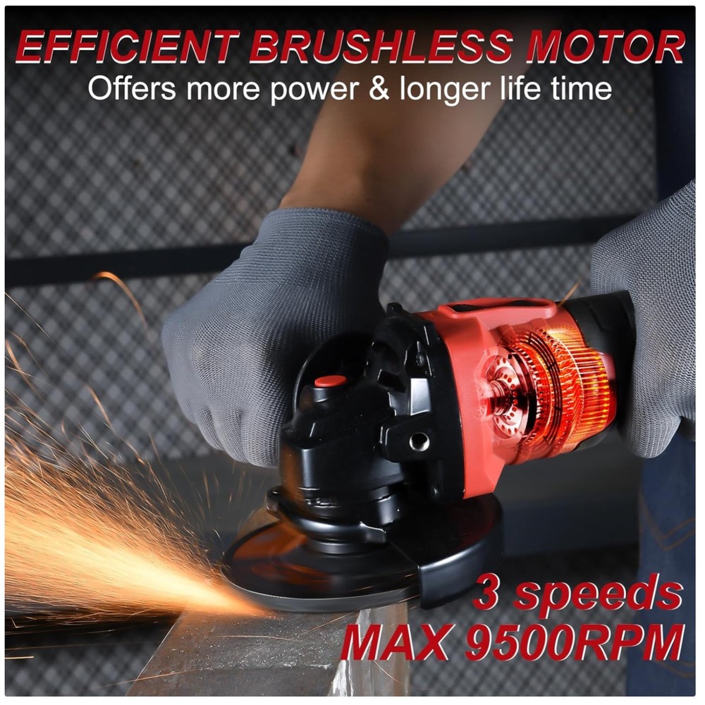 Portable 4-1/2" Cordless Angle Grinder, 2 Battery Packs