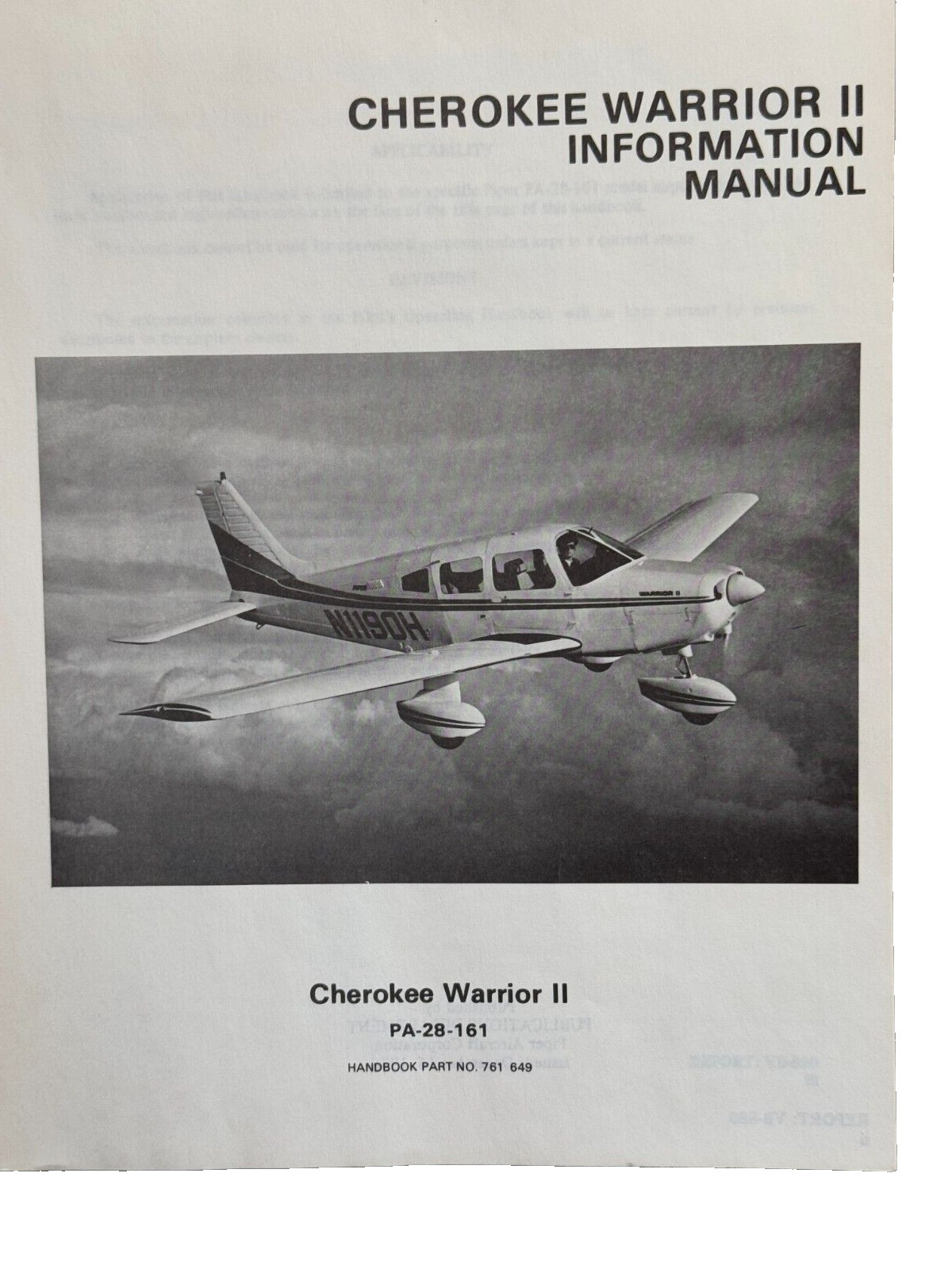 Piper Cherokee Warrior II PA-28-161 INFORMATION Manual p/n 761-649 1976
