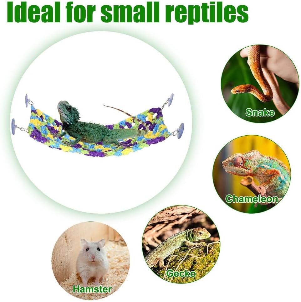 Reptile Hammock Hanging Rectangular Bearded Dragon Bed W/ Suction Cups & Hooks