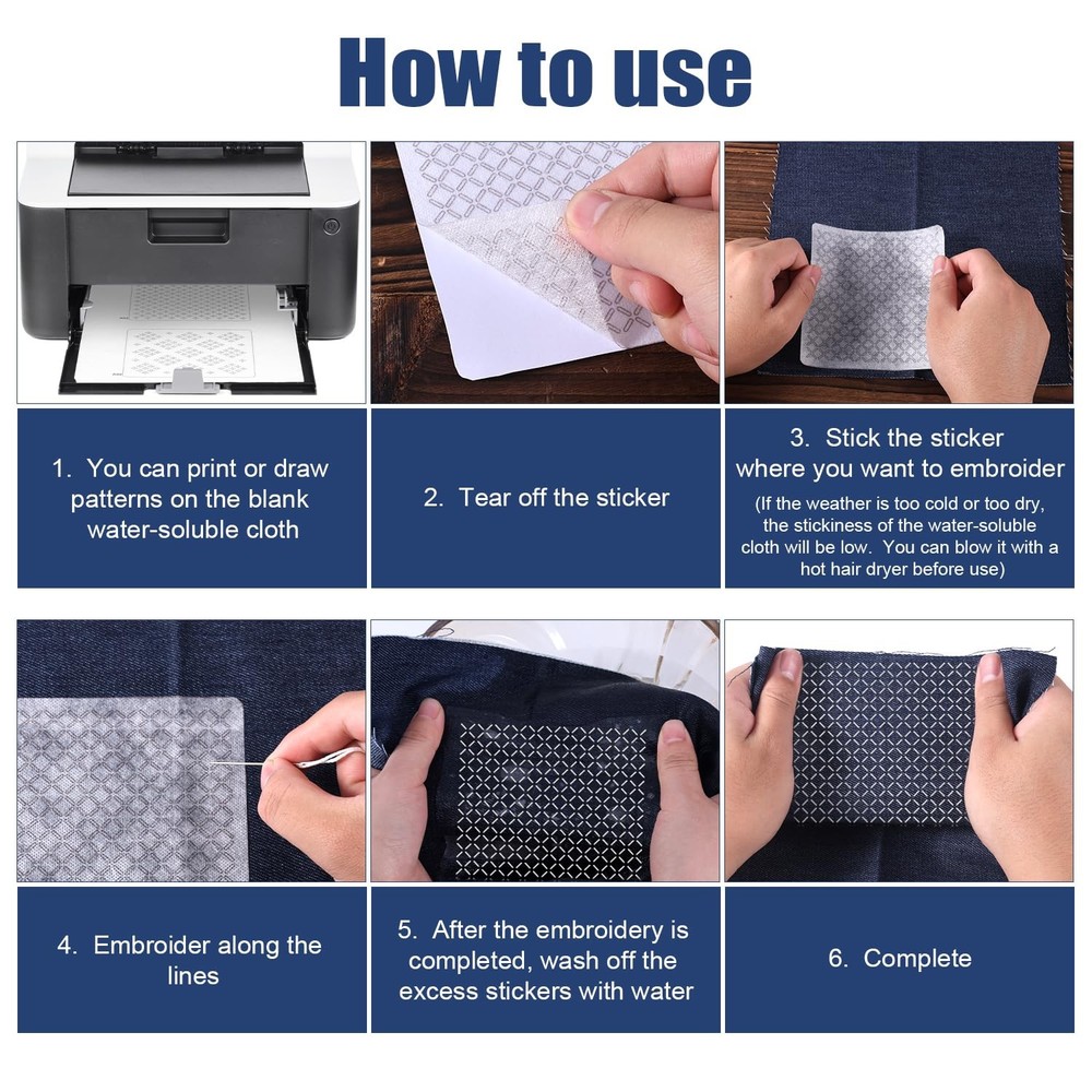 Sashiko Kit, Soluble Stencil Thread and Needles Colourful