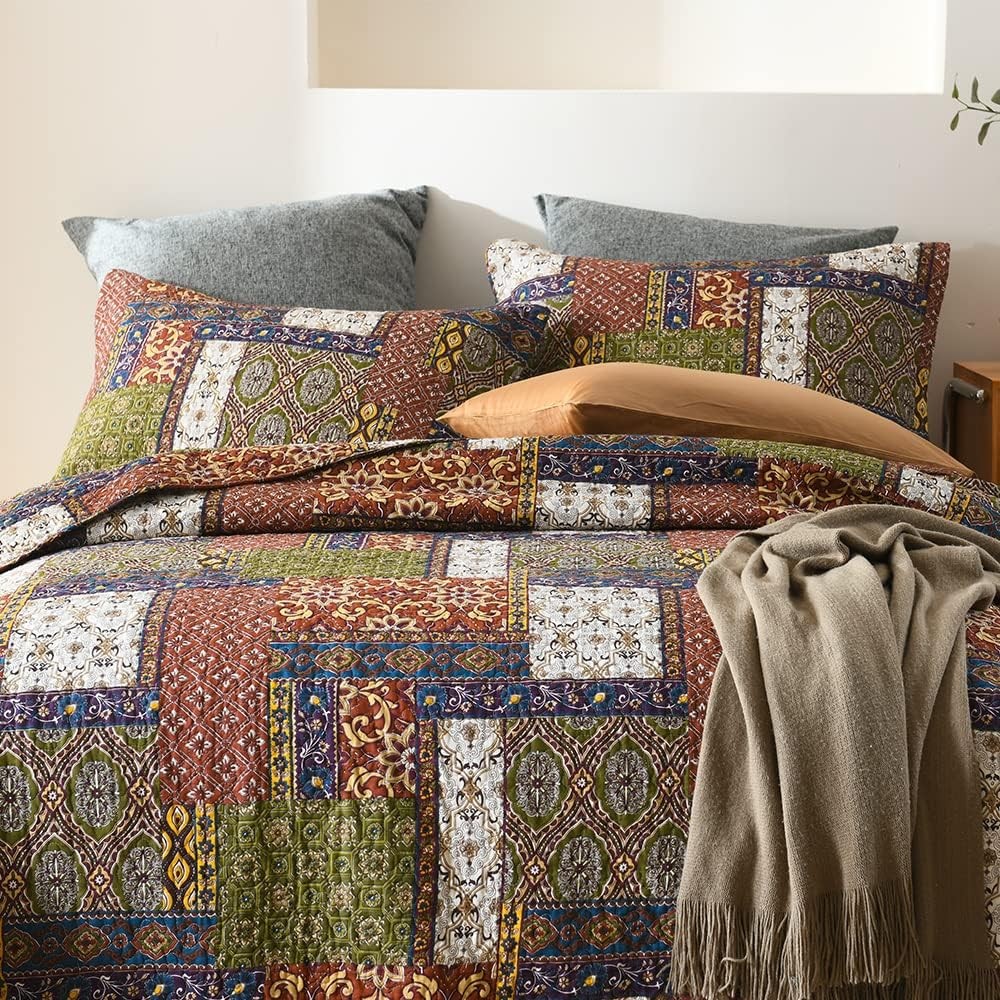 Cotton Bedspread Quilt Sets Reversible Bedding Coverlet Sets Comforter Patchwork