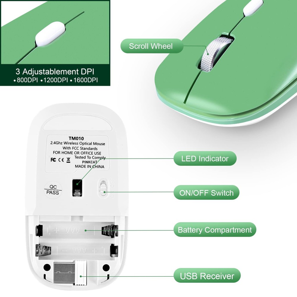 Wireless Mouse 2.4G Slim Silent Cordless Mouse with USB Receiver 3 Adjustable...