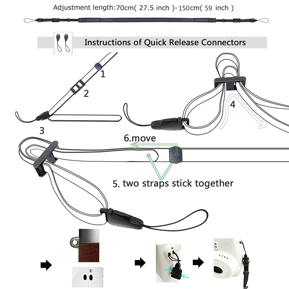 CHMETE Camera Neck Strap Leather Black 143cm,