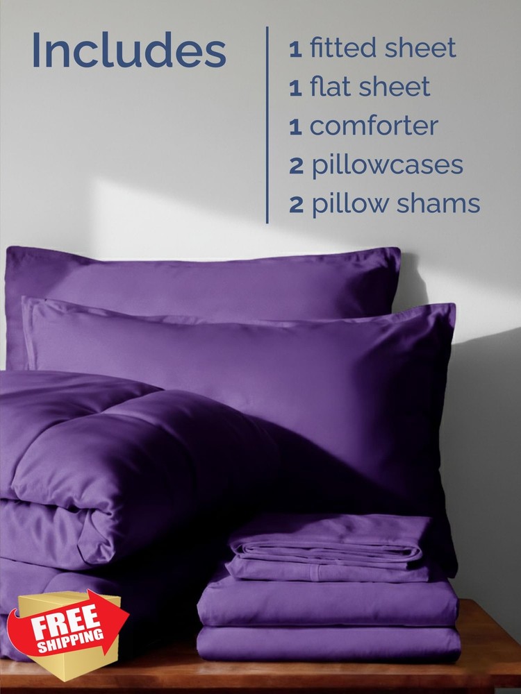 Queen 7pc Purple Bed in a Bag Comforter Sheet Set